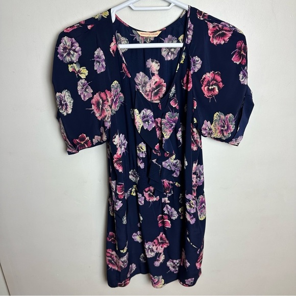 Rebecca Taylor 100% Silk Dress Women's Size 12 Floral Navy Blue Pockets - Picture 11 of 11